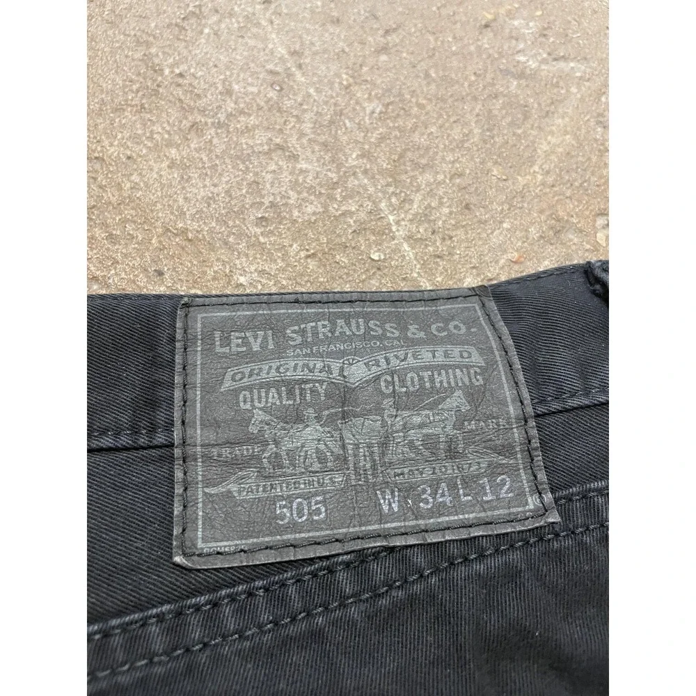 Levis 505 Shorts Mens 34 x 12‎ Black Denim Regular Fit Bermuda Dark Wash Zip Fly